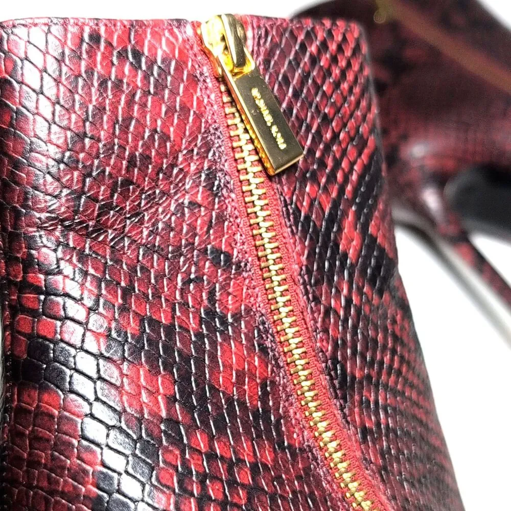 Women's MICHAEL Michael Kors Red Black Snake Print Leather Ankle Bootie 6